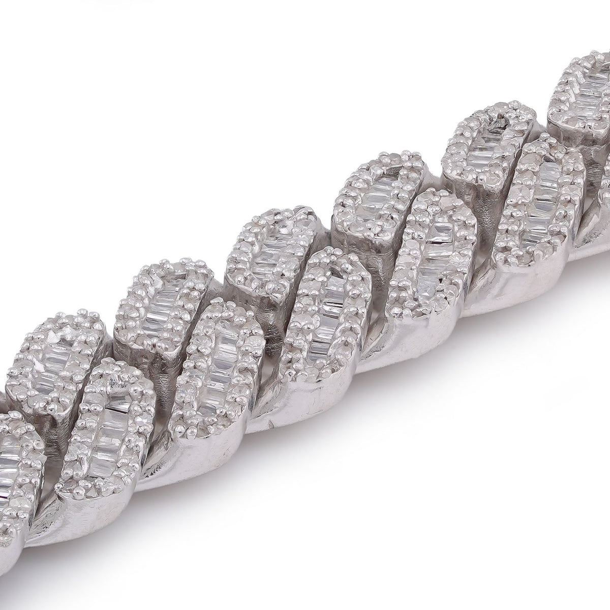 10MM 925 Sterling Silver 6.25CTW Baguette Natural Diamond Cuban Link 8" Mens Bracelet 37.8gms