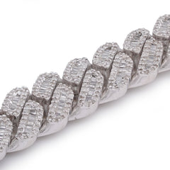 10MM 925 Sterling Silver 6.25CTW Baguette Natural Diamond Cuban Link 8" Mens Bracelet 37.8gms