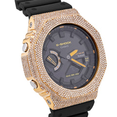 Casio G-Shock GA-2100 4.6 CT Natural Diamond Iced Out Yellow Bezel & Black Dial Watch