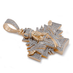 10k Yellow Gold Cross Jesus 2.5CTW Natural Diamond Charm Mens Religious Pendant 19.9g