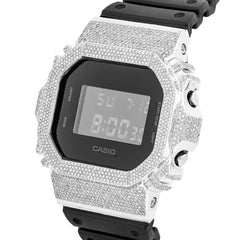 Casio G-Shock DW-5600 3.90 CT Natural Diamond White Iced Out Bezel Black Watch