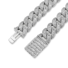 11MM 925 Silver 38.5g 6.31CTW Natural Round/Baguette Diamond Cuban Link Bracelet