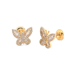 10k Yellow Gold 0.45CTW Round/Baguette Pure Diamond Butterfly 2.2g Stud Earring