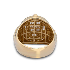 Round Halo Rectangular Centre Baguette 1.5CTW Natural Diamond 14k Gold Mens Pinky Ring 11.8g