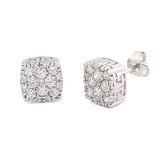 925 Sterling Silver 1 CTW Lab Diamond Square Earrings Mens Women Studs 2.1gms