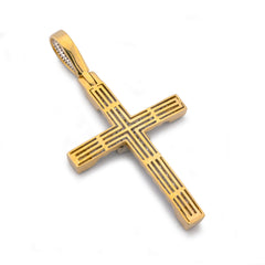 10k Yellow Gold Cuban Link Design Cross Pendant 7/8CTW Natural Diamond Mens Charm 7g