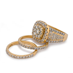 Flower Cluster Square Halo Womens Ring w/ band 3CTW Natural Diamond 10k Yellow Gold 10.2gms