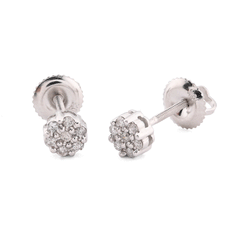 10k White Gold 0.11 CTW Natural Diamond Flower Stud Men Women Earrings 1g