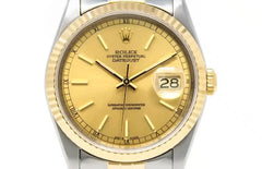 Rolex Datejust 36 Champagne Stick Dial on Generic Black Leather Strap Ref. 16233 Service Card 2018