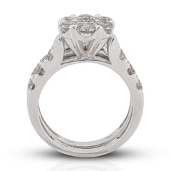 7 Stone Flower Cluster 2.94CTW Natural Diamond Womens Ring w/ Band 14k White Gold 6.4gms