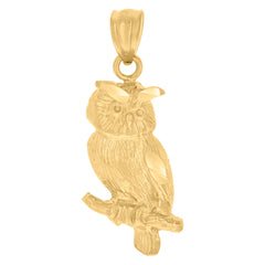 10kt Yellow Gold Diamond-Cut Womens Owl Animal Charm Pendant