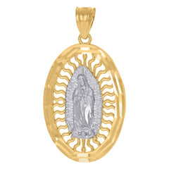 10kt Gold Two-Tone Diamond-Cut Unisex Guadalupe Mary Oval Religious Charm Pendant