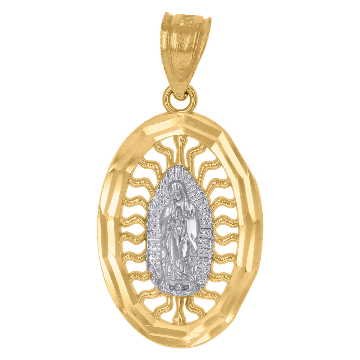 10kt Two-Tone Gold Mens Women Diamond-Cut Lady Of Guadalupe Religious Charm Pendant