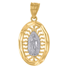 10kt Two-Tone Gold Mens Women Diamond-Cut Lady Of Guadalupe Religious Charm Pendant