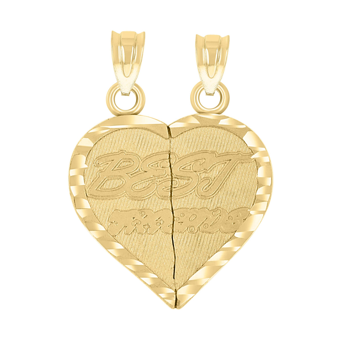 10kt Yellow Gold Unisex Diamond-Cut Textured Broken Heart Best Friends Charm Pendant
