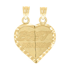 10kt Yellow Gold Unisex Diamond-Cut Textured Broken Heart Best Friends Charm Pendant