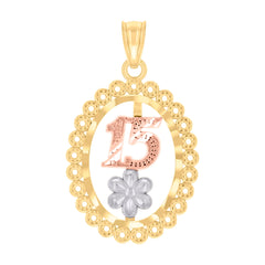 10kt Gold Tri-Color Womens 15 Anos Quinceanera Charm Pendant