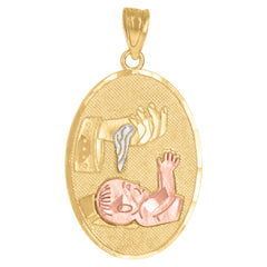 10kt Tri-Color Gold Textured Unisex Baptism Bautizo Religious Charm Pendant