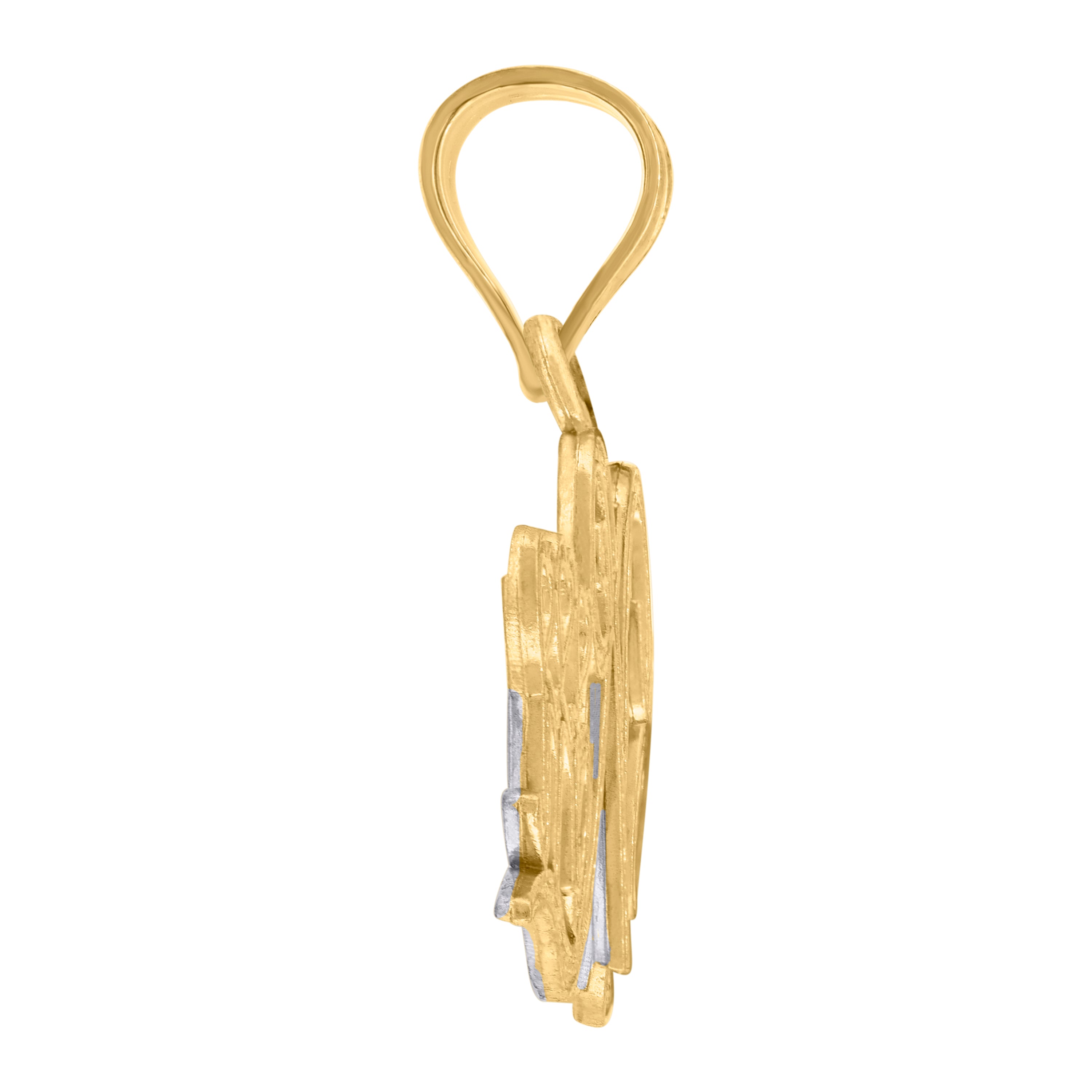 10kt Gold Two-Tone Textured Mens Jesus Religious Charm Pendant