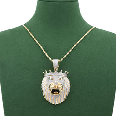 Mens Lion Head w/ Crown 4CTW Natural Diamond 10k Yellow Gold Charm Pendant 40.3gms