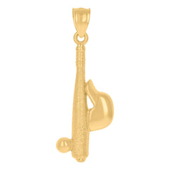 10kt Yellow Gold Diamond-Cut Textured Mens Baseball Bat Ball Cap Sports Charm Pendant