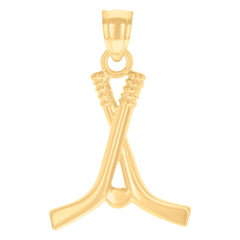 10kt Yellow Gold Mens Hockey Sticks And Puck Sports Charm Pendant