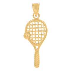 10kt Yellow Gold Diamond-Cut Unisex Tennis Racquet Ball Sports Charm Pendant