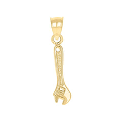 10kt Yellow Gold Mens Textured Wrench Tool Charm Pendant