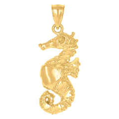10kt Yellow Gold Diamond-Cut Unisex Sea Horse Animal Charm Pendant