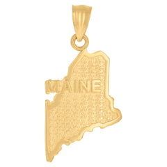 10kt Yellow Gold Textured Unisex Maine State Charm Pendant