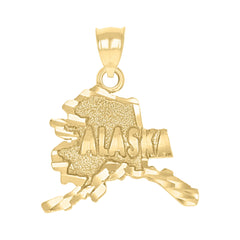 10kt Yellow Gold Textured Unisex Alaska State Charm Pendant