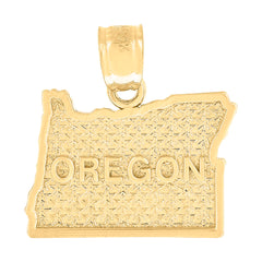 10kt Yellow Gold Textured Unisex Oregon State Charm Pendant