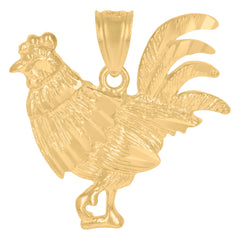 10kt Yellow Gold Diamond-Cut Textured Unisex Rooster Animal Charm Pendant