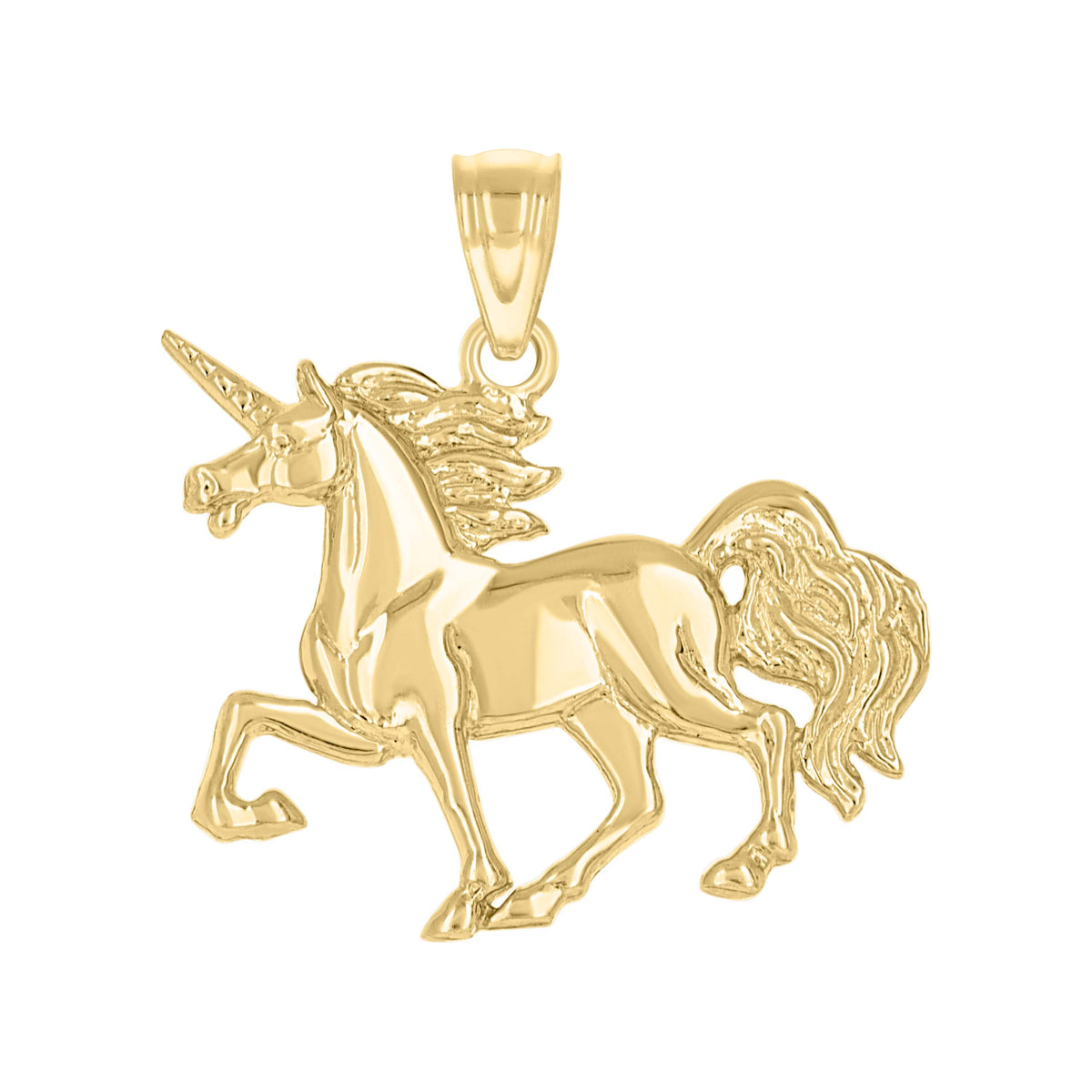 10kt Yellow Gold Diamond-Cut Unisex Unicorn Animal Charm Pendant
