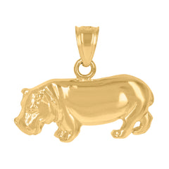10kt Yellow Gold Diamond-Cut Unisex Hippopotamus Animal Charm Pendant