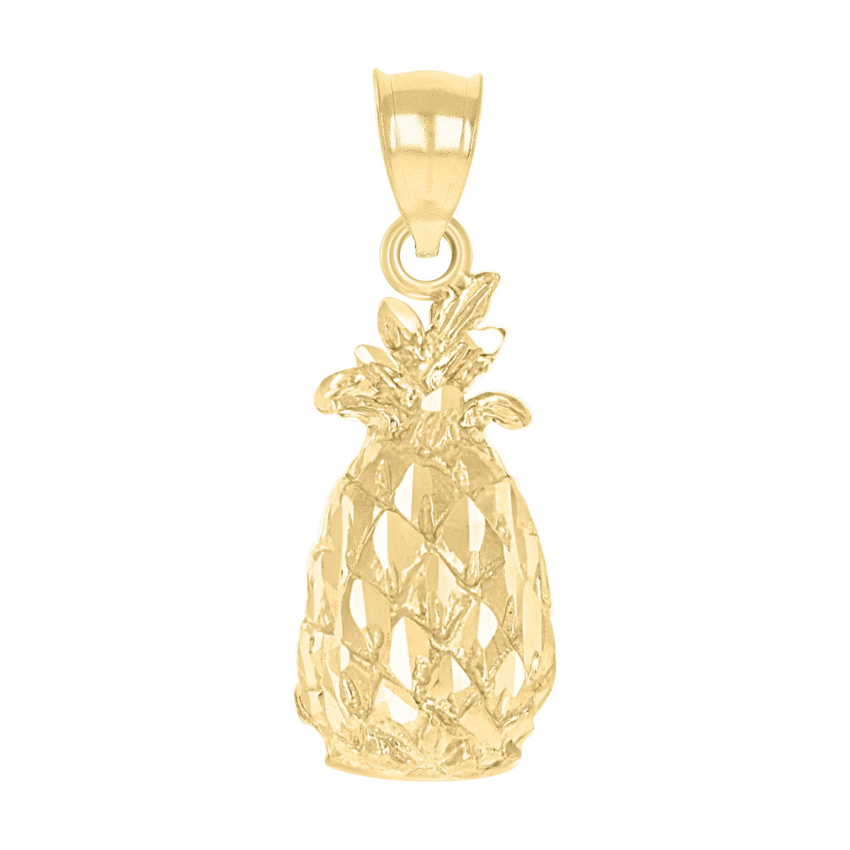 10kt Yellow Gold Diamond-Cut Unisex Pineapple Food Charm Pendant