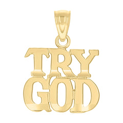 10kt Yellow Gold Diamond-Cut Unisex Try God Religious Charm Pendant