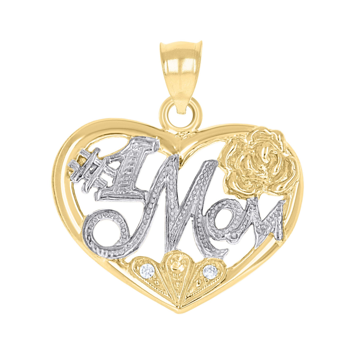 10kt Two-Tone Gold Womens Textured #1 Mom Heart Charm Pendant