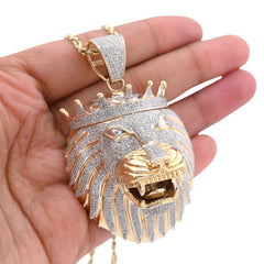 Mens Lion Head w/ Crown 4CTW Natural Diamond 10k Yellow Gold Charm Pendant 40.3gms