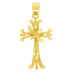 10kt Yellow Gold Textured Unisex Cross Bird Religious Charm Pendant