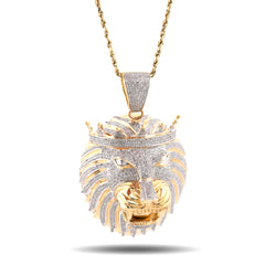 Mens Lion Head w/ Crown 4CTW Natural Diamond 10k Yellow Gold Charm Pendant 40.3gms