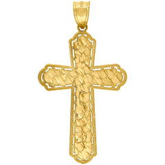 10kt Yellow Gold Diamond-Cut Nugget Unisex Cross Religious Charm Pendant