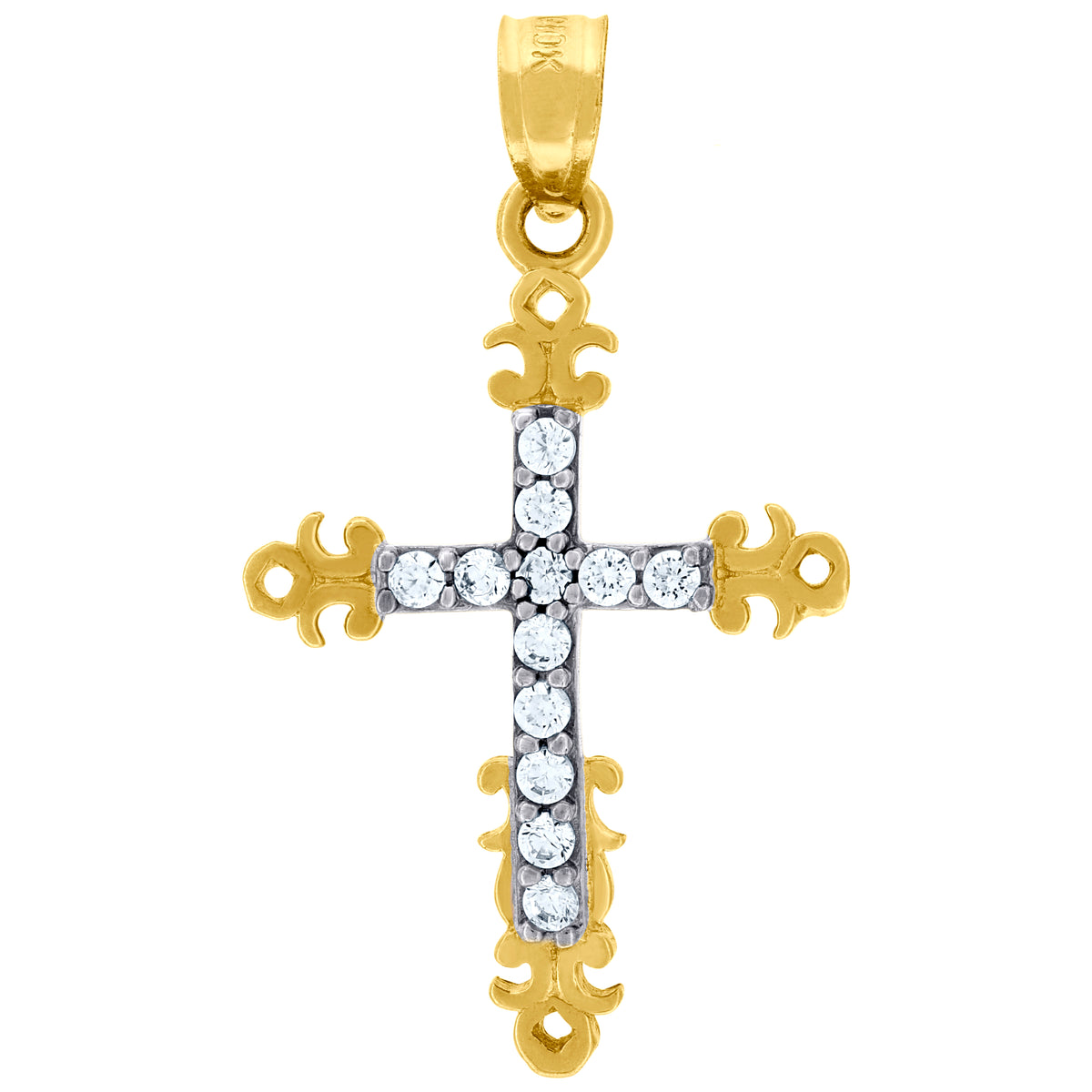 10kt Two-Tone Gold Unisex Textured Cross Religious Charm Pendant