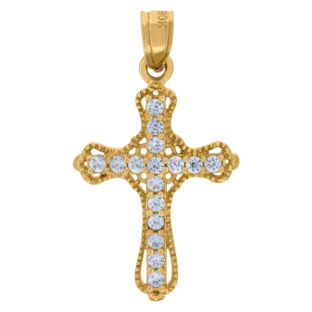 10kt Two-Tone Gold Unisex Textured Cross Religious Charm Pendant