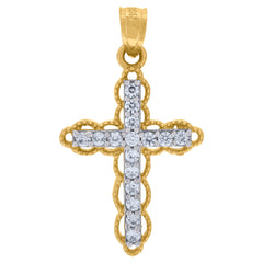 10kt Two-Tone Gold Unisex Textured Cross Religious Charm Pendant