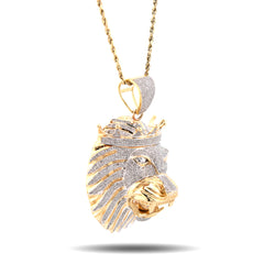 Mens Lion Head w/ Crown 4CTW Natural Diamond 10k Yellow Gold Charm Pendant 40.3gms
