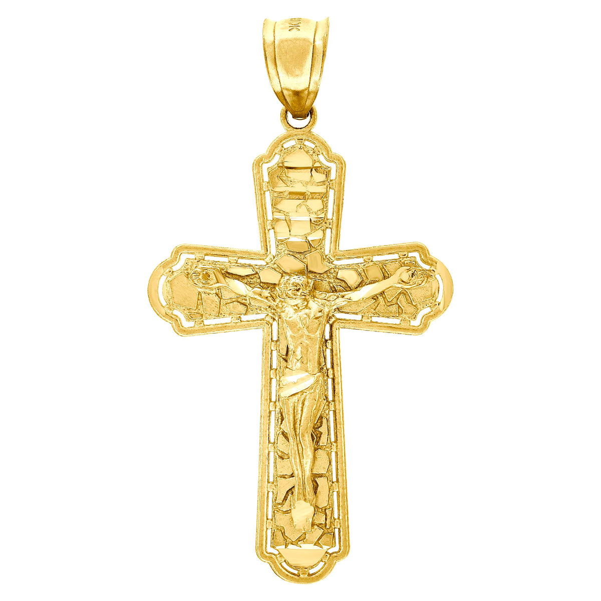10kt Yellow Gold Unisex Nugget Cross Crucifix Religious Charm Pendant