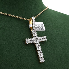 Mens 10k Gold 2CTW Natural Diamond Charm Cross Double Row Pendant 8.4gms