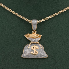 10k Yellow Gold Money Bag "$" 1.5CTW Natural Diamond Mens Charm Pendant 4.7gms