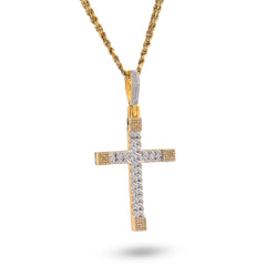10k Yellow Gold Cuban Link Design Cross Pendant 7/8CTW Natural Diamond Mens Charm 7g